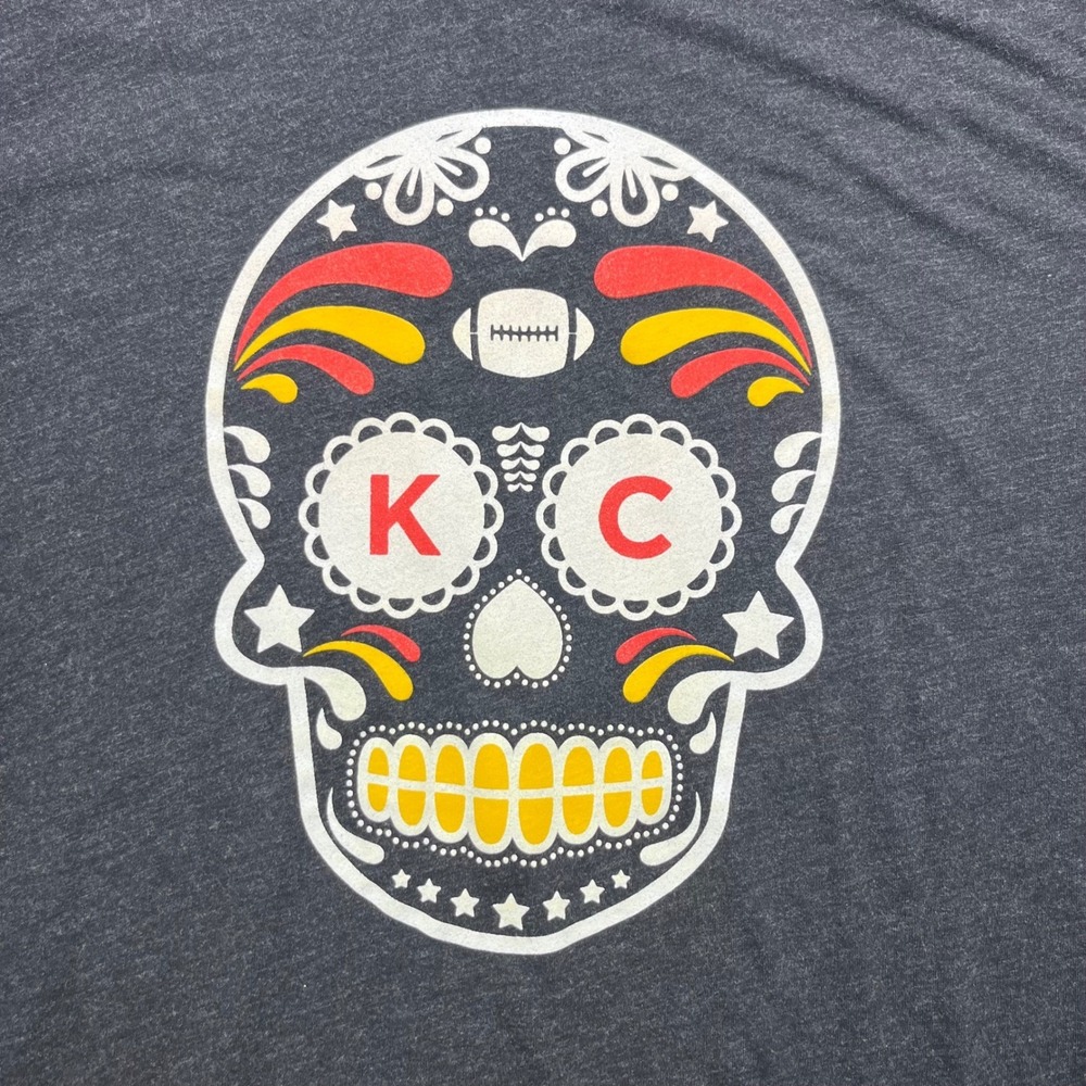 Bella Canvas KC Sugar Skull Football Graphic Charcoal Heather T-Shirt